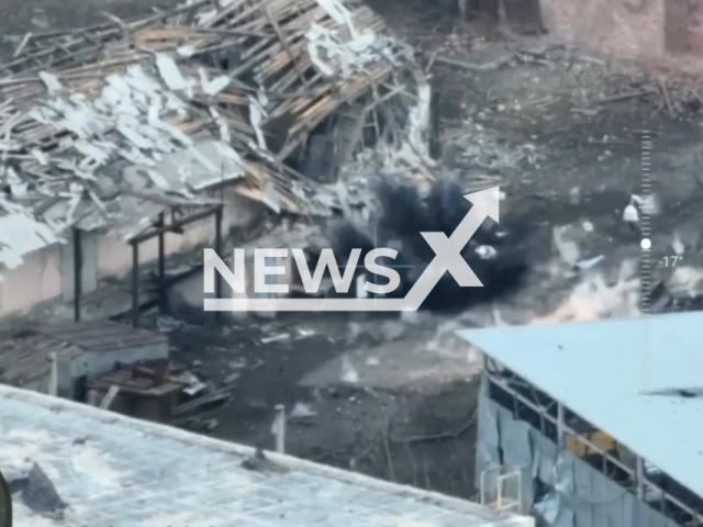 Picture shows an explosion among Russian soldiers in a residential area in Ukraine. The footage was obtained from the 57th brigade of the Ukrainian Ground Forces on Saturday, Dec. 31, 2022. Note: Picture is a screenshot from a video (@57InfantryBrigade/Newsflash)