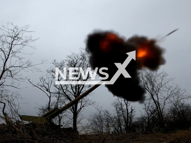 Russian "Hyacinth-B" guns fire at the Ukrainian military positions in Ukraine in undated footage.
The footage released by the Russian MoD on Monday, Jan. 2, 2023. Note: This picture is a screenshot from the video. (Ministry of Defense of Russia/Newsflash)