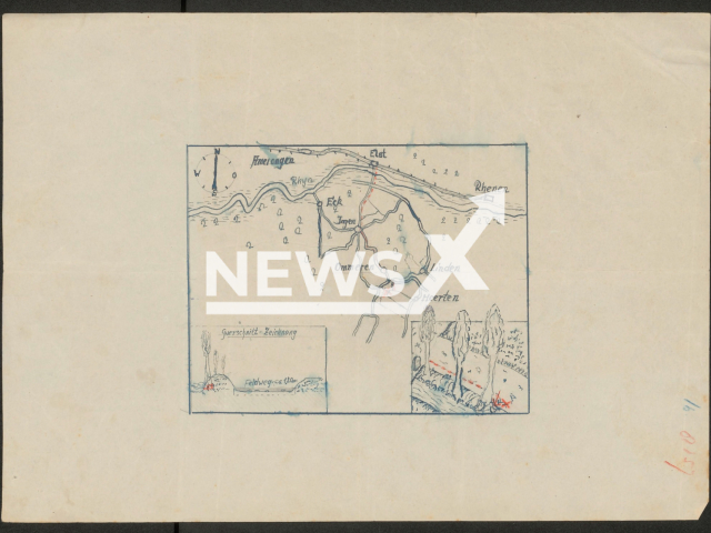 Picture shows a treasure map to a possible Nazi treasure in Ommeren, Netherlands. The treasure map comes from the archives of the Netherlands Management Institute. Note: Image from National Archive. (Nationaal Archief/Newsflash)