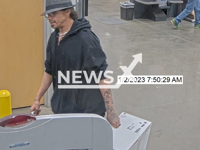 Image shows Johnny Depp's look alike, on Monday, Jan. 2, 2023. He reportedly used stolen credit cards to buy merchandise at several local Lowes stores in Oklahoma County, in Oklahoma, USA. Note: Licensed content. (Oklahoma County Sheriff's Office/Newsflash)