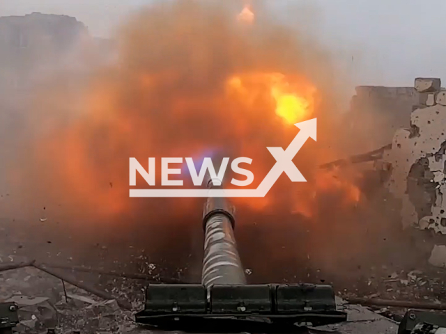 Russian T-72B3M tanks fire at the Ukrainian fortified positions in the urban suburb in Ukraine in undated footage.
The footage released by the Russian MoD on Thursday, Jan. 5, 2023. Note: This picture is a screenshot from the video. (Ministry of Defense of Russia/Newsflash)