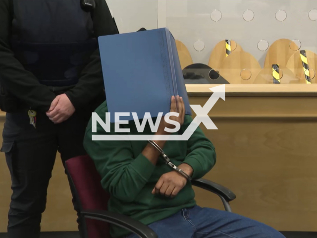 Image shows Hussein M., 30, in court, undated photo. He is reportedly on trial in the town of Itzehoe, Germany, for slaughtering two women with 38 knife stabs on Jul. 9, 2022. Note: Photo is a screenshot from a video. (Newsflash)