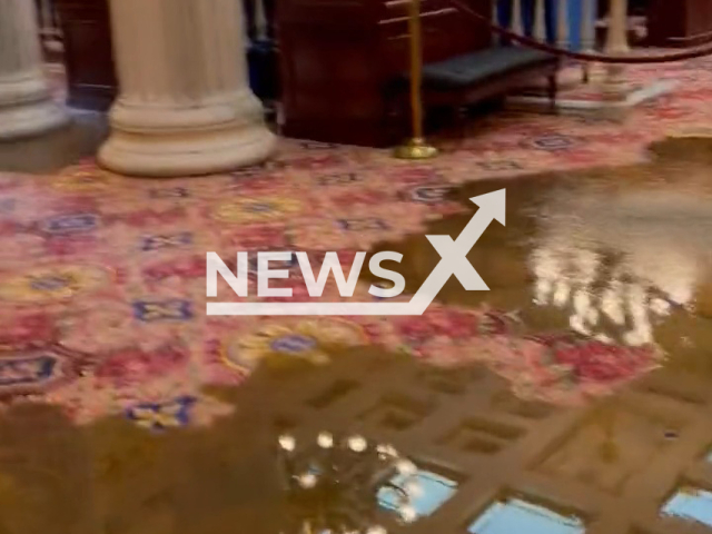 Retired Senator Jay Hottinger shows inside the Ohio Statehouse located on Capitol Square in Downtown Columbus, Ohio, U. S. A., Tuesday, Dec. 27, 2022. A burst pipe led to extensive flooding at Ohio Statehouse. Note: Picture is a screenshot from a video (@JayHottinger/Newsflash)