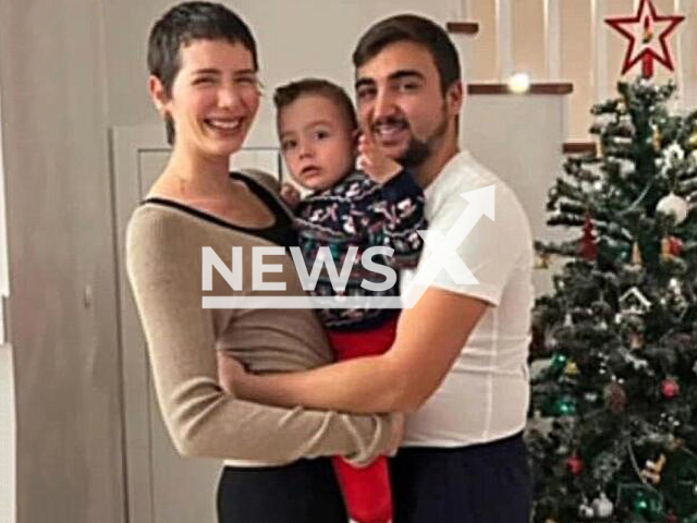 Photo shows Aytug Demir (right) with his wife Yagmur Demir (left) and their son Batu Demir (middle), undated. Atytug and Batu died after falling into a hole in Salihli, Manisa, Thursday, Jan. 5, 2023. Note: Picture is private (Newsflash)