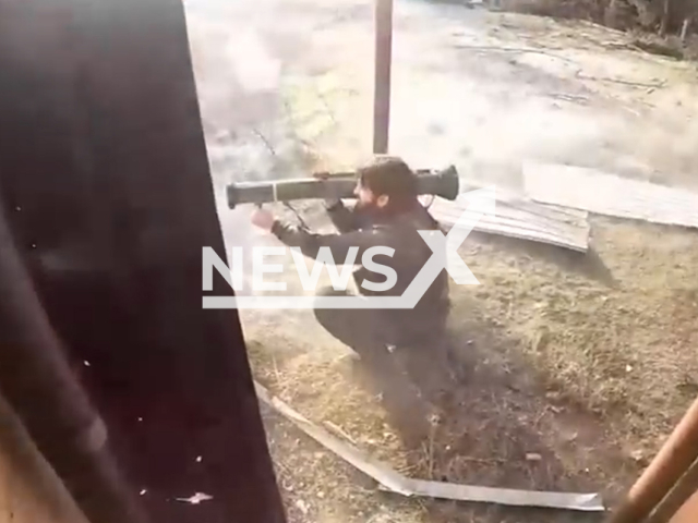 Pro-Ukrainian Chechen volunteer Abdul Hakim shoots MANPAD against the Russian occupiers in Bakhmut, Donetsk region, Ukraine in undated footage. The footage was released by the Ukrainian Main Intelligence Directorate on Saturday, Jan. 7, 2023.Note: Picture is screenshot from a video (@gur.gov.ua/Newsflash).