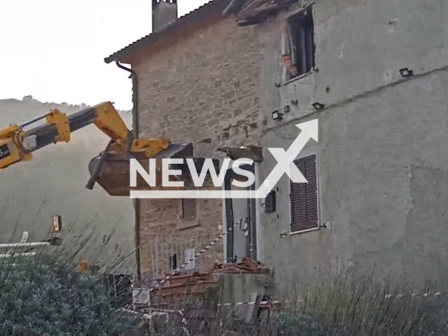 Picture shows  the excavator at the house, in San Polo, Italy, undated. 
Sandro Mugnai, 53 killed Gezim Dodoli who was trying to tear down his house, on Thursday, Jan. 5, 2023.
Note: Photo is a screenshot from a video. (Newsflash)