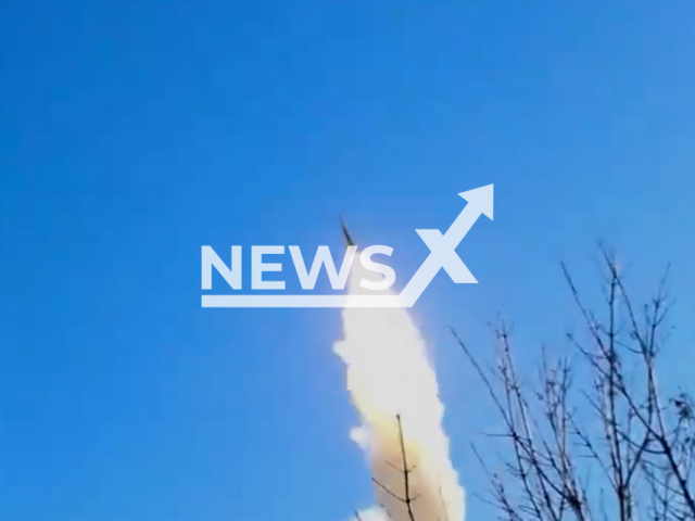 Rocket flies to Russian air targets in Eastern Ukraine on Sunday, Jan. 8, 2023. According to the Ukrainian Air Command statement, they shot down Russian helicopter, probably a Ka-52 and an Orlan-10 UAV. Note: Picture is screenshot from a video (@PvkCenter/Newsflash).