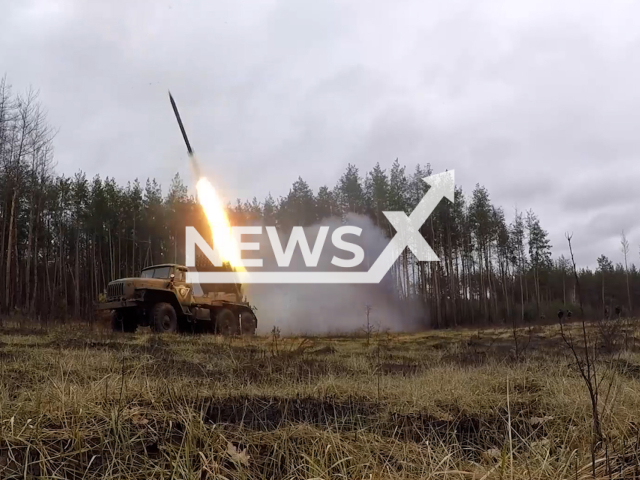 Russian Grad MLRS fire rockets at the Ukrainian military positions and facilities in Ukraine in undated footage. The footage released by the Russian MoD on Tuesday, Jan. 10, 2023. Note: This picture is a screenshot from the video. (Ministry of Defense of Russia/Newsflash)