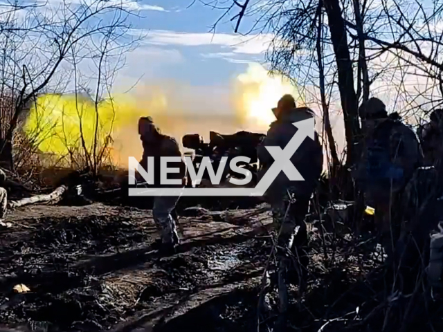 Ukrainian marines shoot Rapira anti-tank gun among trees in Donetsk region, Ukraine in undated footage. The footage was released by the 36th brigade of the Ukrainian Navy on Tuesday, Jan. 10, 2023. Note: Picture is screenshot from a video (@36obmp/Newsflash).