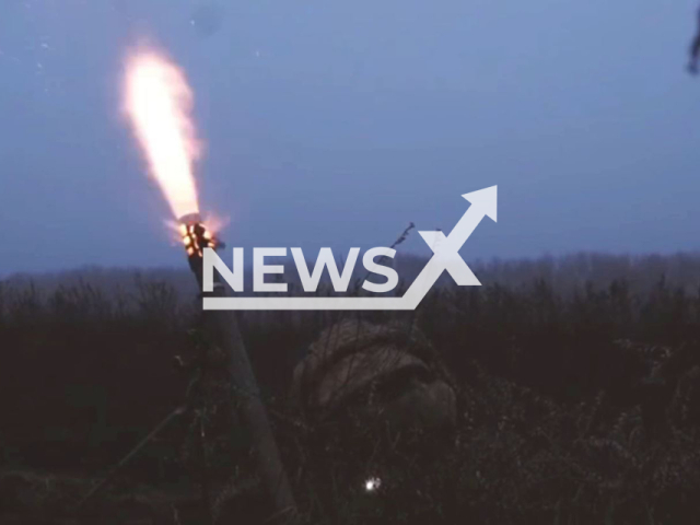 Ukrainian border shoots 82-mm mortar in Eastern Ukraine in January, 2023. During combat exercises, servicemen practiced aiming, loading and firing from a mortar. Note: Picture is screenshot from a video. (@dpsu.gov.ua/Newsflash)