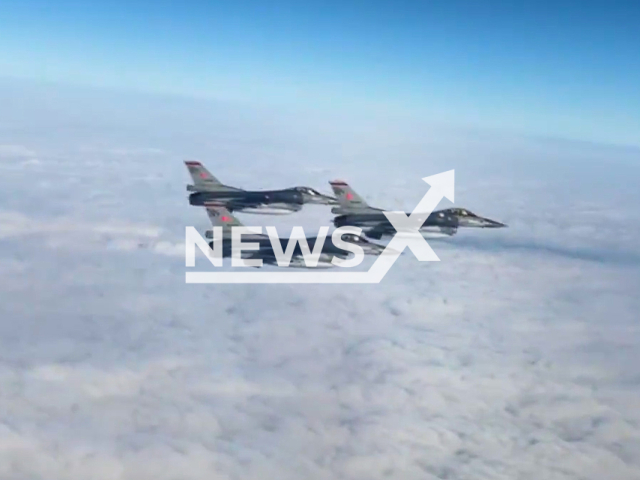 This picture shows Turkish Air Force pilots carrying out a ceremonial flight to commemorate the 108th anniversary of the Sarikamish operation in Turkey, undated.  The sarikamish operation is one of the most tragic events during World War I. Note: Picture is screenshot from a video. (@tcsavunma/Newsflash)