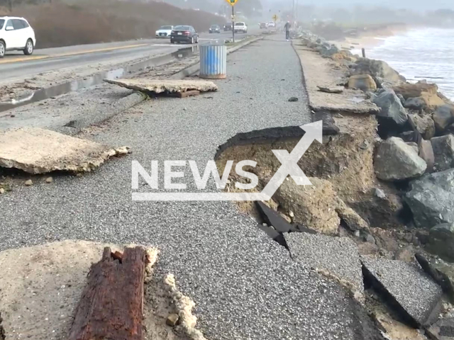 This footage shows the damage after the storm in San Manteo, California, USA, undated. Residents from several nearby towns and areas had to be evacuated from their homes. Note: Picture is a screenshot from a video (CAL FIRE CZU San Mateo-Santa Cruz Unit/Newsflash)