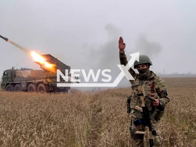 Ukrainian soldiers shoot Czech RM-70 Vampire rocket system at Russian troops in Ukraine in undated footage. The footage was released by the 110th brigade of the Ukrainian Ground Forces on Wednesday, Jan. 11, 2023. Note: Picture is a screenshot from a video. (@110separatebrigade/Newsflash)