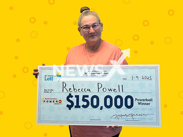 Rebecca Powell, 48, from the town of Weaverville, in Buncombe County, North Carolina, USA, poses in undated photo. She won USD 150,000 (GBP 123,500) on the lottery in January 2023. Note: Licensed content. (North Carolina Education Lottery/Newsflash)