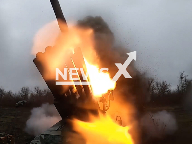 Russian MLRS "Hurricane" fire at the Ukrainian military positions in Donetsk direction in Ukraine in undated footage.
The footage released by the Russian MoD on Thursday, Jan. 12, 2023. Note: This picture is a screenshot from the video. (Ministry of Defense of Russia/Newsflash)