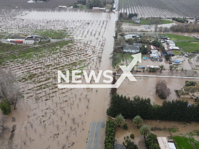 Picture shows the aftermath of severe flooding in San Benito County, California, USA, on Monday, Jan. 9, 2023. Rescue operations are still carried out in the affected areas. Note: Picture is a screenshot from a video. (San Benito County Search & Rescue/Newsflash)