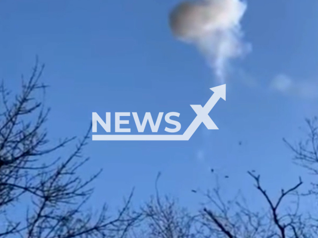 Description: Russian Lancet kamikaze drone explodes in the sky in Ukraine in undated footage. The footage was released by the 28th brigade of Ukrainian Ground Forces on Sunday, Jan. 15, 2023. Notes: Picture is screen from  video.(@28brigade/Newsflash)