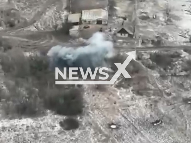 Picture shows an explosion in a residential area during the battle for Novoselivske settlement, Luhansk region, Ukraine in undated footage. The footage was relayed by the AFU StratCom on Saturday, Jan. 14, 2023. Note: Picture is screenshot from a video.(92nd brigade/Newsflash)