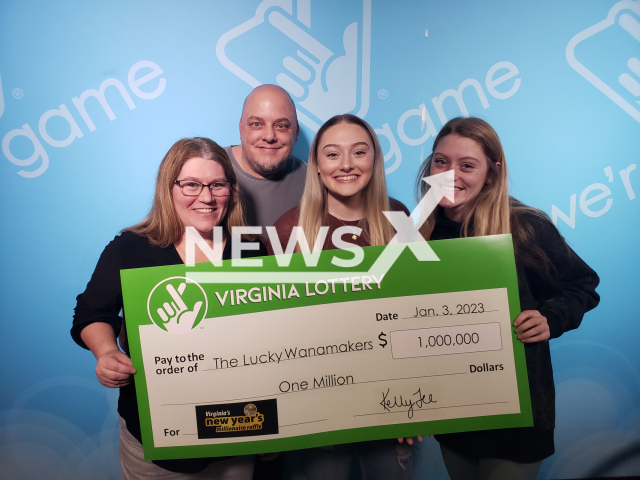 Image shows the Wanamaker family, undated photo. They won USD 1 million (GBP 821,000) on the lottery in Chesterfield County, in Virginia, USA, on Jan. 3, 2023. Note: Licensed content. (Virginia Lottery/Newsflash)