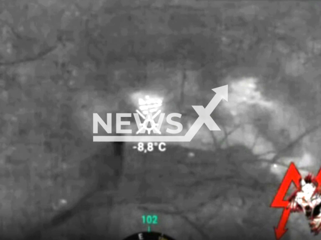 Bomb falls to trench with Ukrainian militants in Pervomaiske, Donetsk region, Ukraine in undated footage. The footage was obtained from the commander of Sparta battalion, Artem Zhoga on Tuesday, Jan. 17, 2023. Note: Picture is screenshot from a video.(@zhogaartem/Newsflash)