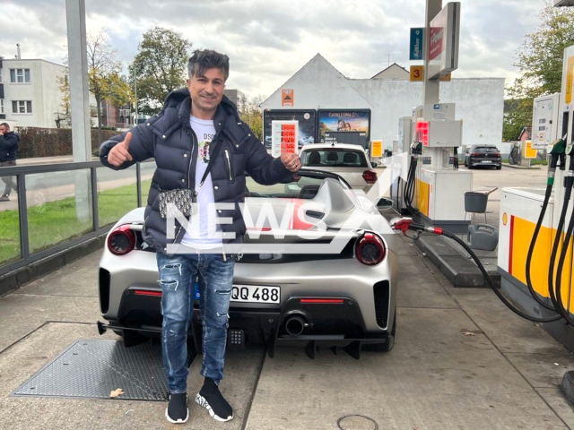 Kursat Yildirim, aged 42, poses in undated photo. He will give away three rewards of EUR 5000 (GBP 4,426), EUR 3,500 (GBP 3,098) and EUR 1,500 (GBP 1,328) on Instagram. Note: Private photo. (@chicolottomillionaer/Newsflash)