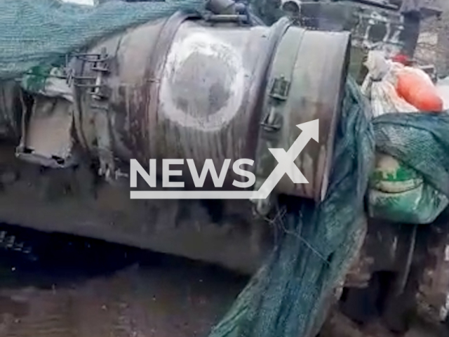 Description: Picture shows captured Russian tank from the battlefield in Ukraine in undated photo. The footage was relayed by the AFU StratCom on Tuesday, Jan. 17, 2023. Notes: Picture is screen from a video.(58th brigade/Newsflash)