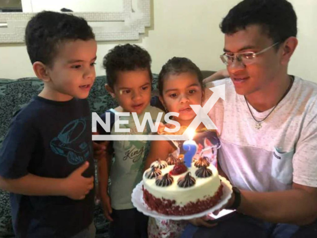 Picture shows  the victims Rafael and Rafaela, 6, and Gabriel, 7, with Thiago Gabriel, 30, undated.    Six bodies were found in two charred cars belonging to the people who disappeared  in the Federal District, Brazil, on Thursday, Jan. 12, 2023.
Note: Private photo.  (Newsflash)