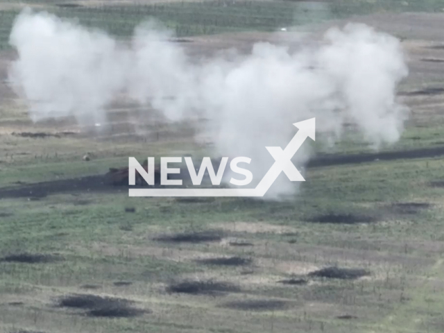 Picture shows an explosion in a field near Bakhmut, Donetsk region, Ukraine. The footage was released by the 71st jaeger brigade of the Ukrainian Airborne Assault Troops on Wednesday, Jan. 18, 2023.Note: Picture is screenshot from a video. (@71brigade/Newsflash)