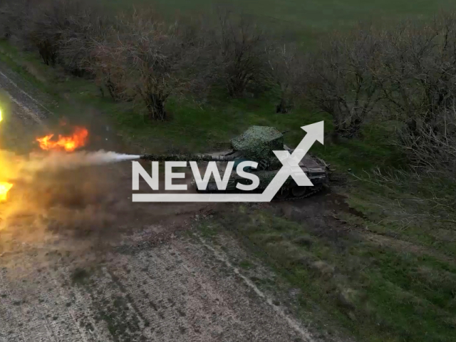 Russian tank shoots on the right bank of Dnipro River in Ukraine in undated footage. The footage was released by the Russian Ministry of Defence on Wednesday, Jan. 18, 2023. Note: Picture is screenshot from a video. (@mil.ru/Newsflash)