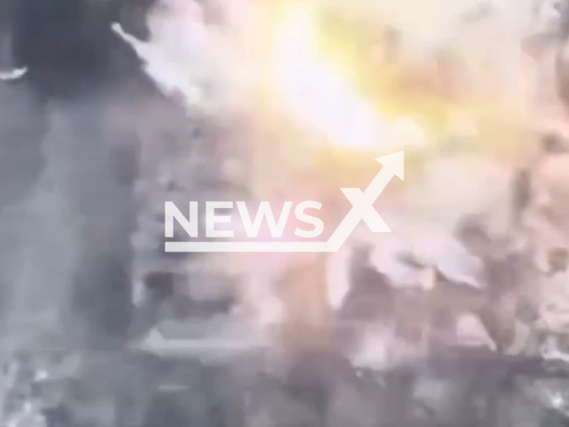 Description: Picture shows an explosion of a building with Russian soldiers in Soledar, Donetsk region, Ukraine in January, 2023. The footage was released by the commander of the Ukrainian separate tactical air reconnaissance group "Birds of Magyar". Notes: Photo is screen from a video.(@robert_magyar/Newsflash)