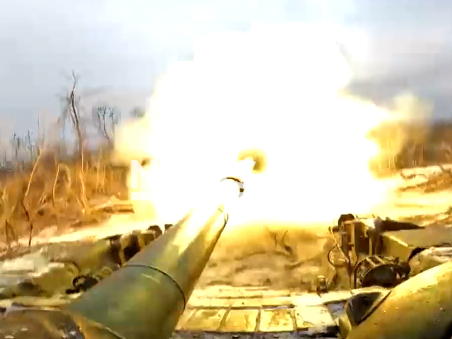 DPR tank shoots in the west of Donetsk, Ukraine in undated footage. The footage was released by the People's Militia of the DPR on Wednesday, Jan. 18, 2023. Note: Photo is screenshot from a video. (@nm_dnr/Newsflash)