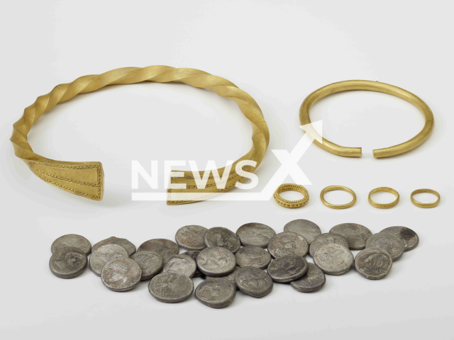 Image shows the late Celtic jewellery and coins, undated photo. They were discovered in the town of Neumarkt am Wallersee, in Salzburg, Austria. Note: Licensed content. (Salzburg Museum/Newsflash)