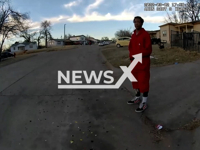 Police officer shooting the suspect Crasteven Wilson, 23 in Oklahoma City, USA. Note: This picture is a screenshot from the video (Oklahoma City Police Department/Newsflash).