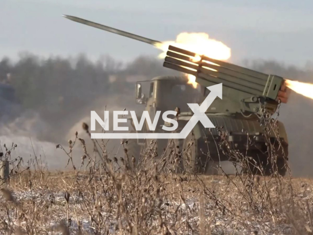 Russia Grad rocket launcher shoots at the positions of Ukrainian militants in Ukraine in undated footage. The footage was released by the Russian Ministry of Defence on Thursday, Jan. 19, 2023. Note: Picture is screenshot from a video. (@mil.ru/Newsflash)