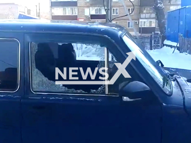 Picture shows a broken window of VAZ 2121 car in Buzuluk town, Orenburg Region, Russia on Thursday, Jan. 19, 2023. An unnamed local resident, 19, tried to steal the car. Note: Photo is screenshot from a video. (Orenburg region police/Newsflash)