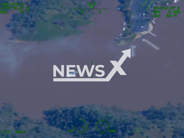 OES Intel 24 surveying Lake Nacimiento, in San Luis Obispo County, on Tuesday, Jan. 17, 2023. Intel 24 provides 7 days a week 24-hour coverage in Los Alamitos California. Note: Picture is screenshot from a video. (@FIRIS/Newsflash)