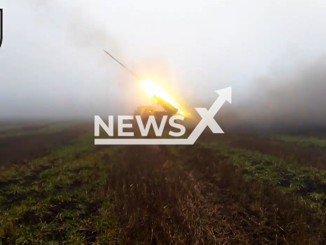 Description: Ukrainian marines shoot at Russian invaders using BM-21 Grad multiple rocket launcher in Ukraine in undated footage. The footage was released by the 36th brigade of the Ukrainian Navy on Thursday, Jan. 19, 2023. Notes: Picture is screen from a video.(@36obmp/Newsflash)