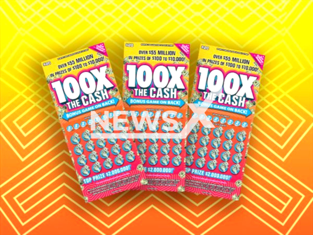 Image shows the 100X The Cash ticket, undated photo. Amelia Estes, 51, from the city of Thomasville, in Davidson County, North Carolina, USA, won USD 2 million (GBP 1.6 million) on the lottery on Saturday, Jan. 14, 2023. Note: Licensed content. (North Carolina Education Lottery/Newsflash)