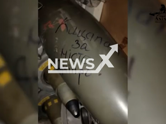 Picture shows rockets containing revenge message for the Russian occupiers "For the city of Dnipro" in Ukraine in undated footage. The footage was released by the Achilles artillery air reconnaissance company of the Ukrainian Territorial Defence Forces on Thursday, Jan. 19, 2023. Note: Picture is screenshot from a video. (@Achilles92OMBr/Newsflash)