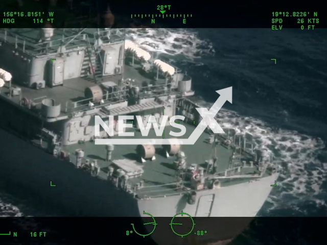 Description: The U.S. Coast Guard monitors a Russian vessel, believed to be an intelligence gathering ship, off the coast of the Hawaiian Islands, undated. The Coast Guard continues to coordinate with Department of Defense partners, providing updates to foreign vessel movements and activities and to appropriately meet presence with presence to encourage international maritime norms. Notes: Picture is screen from a video.(U.S. Coast Guard District 14 Hawaii Pacific/Newsflash)