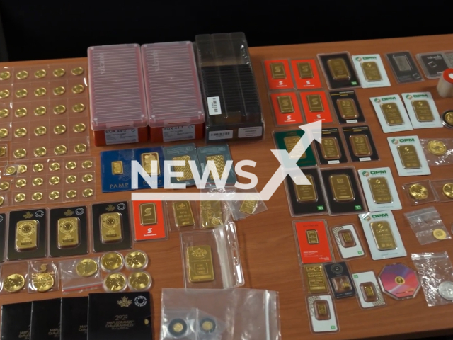 Picture shows the stolen gold and silver that was recovered by the York Regional Police, undated footage. The police recovered a loaded handgun and $1,295,000 worth of gold and silver. Note: Picture is screenshot from video. (OfficialYRP/Newsflash)