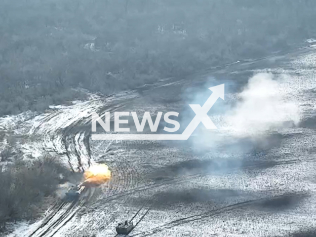 Ukrainian tanks fire at the Russian military positions in Ukraine in undated footage. The footage released by the Adam" tactical group on Monday, Jan. 23, 2023. Note: Picture is screenshot from video. (@adamtactic/Newsflash)