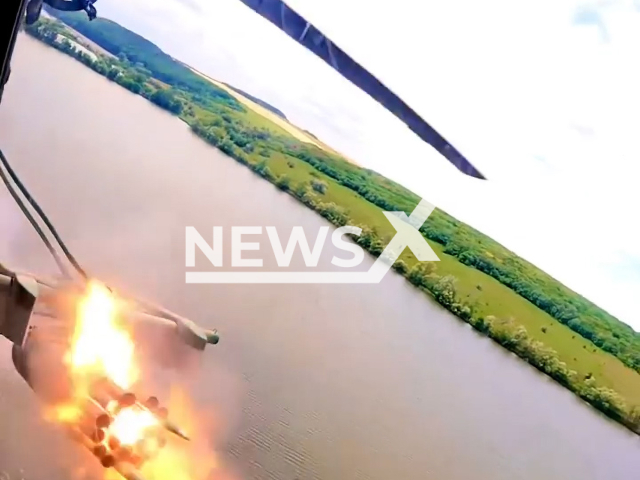 Ukrainian attack helicopter fires missiles at Russian military position in Ukraine in undated footage. The footage was released by the 28th separate mechanized brigade on Wednesday, Jan. 25, 2022.
Note: Picture is screenshot from a video. (@18obraa/Newsflash)