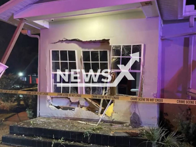 Picture shows the dentist's office that was rammed into by a drunk driver, in Ocala, Florida, on Monday, Jan. 23, 2023. The driver, Gabriel Hausy, 22, was apprehended by the police. Note: Photo is a screenshot from a video. (Ocala Police Department/Newsflash)