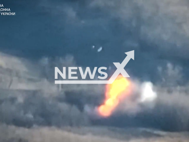 Picture shows Russian military crew being blown up after Ukrainian border guards destroy Russian military warehouse in the Luhansk region in Ukraine in undated footage. The footage released by the State Border Service of Ukraine on Saturday, Jan. 28, 2023.
Note: Picture is screenshot from video. (@DPSUkraine/Newsflash)