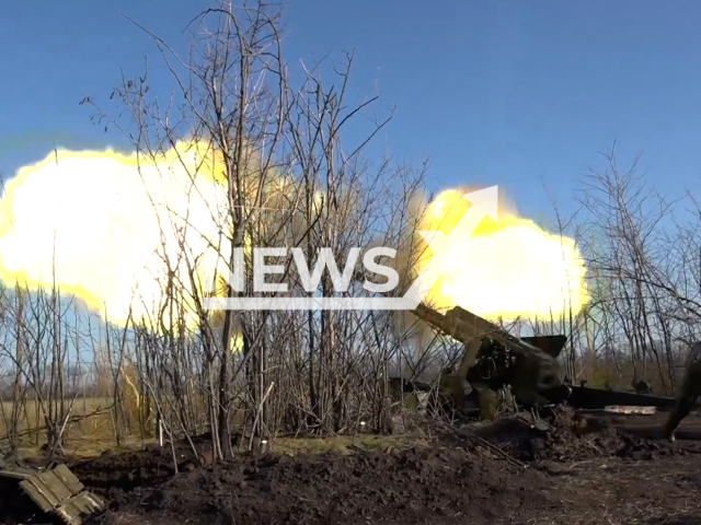 Russian artillery fire at the positions of Ukrainian military in Ukraine in undated footage. The footage released by the Russian MoD on Monday, Jan. 30, 2023.
Note: Picture is screenshot from video. (Ministry of Defense of Russia/Newsflash)