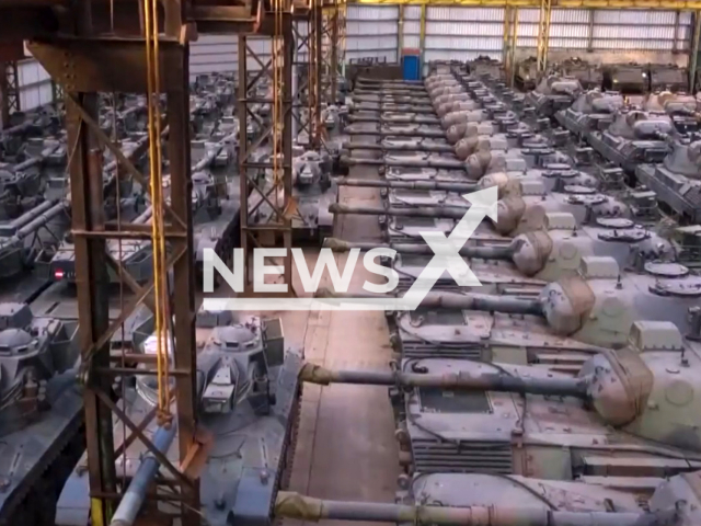 Picture shows the tanks in Tournai, Belgium, undated.  Freddy Versluys owns 33 Leopard battle tank and 400 vehicles.
Note: Photo is a screenshot from a video. (Newsflash)