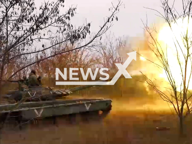 Russian T-72 tanks fire at Ukrainian military positions in Ukraine in undated footage. The footage released by the Russian MoD on Monday, Jan. 30, 2023.
Note: Picture is screenshot from video. (Ministry of Defense of Russia/Newsflash)