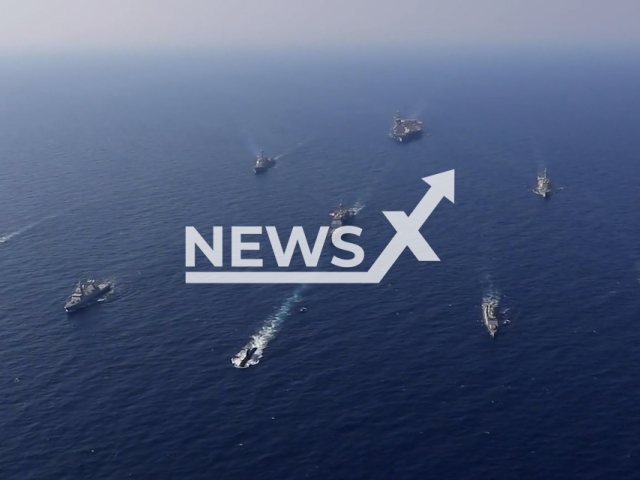 The George H.W. Bush Carrier Strike Group sails in formation with the Israeli Navy during exercise Juniper Oak 2023-2, on Tuesday, Jan. 24, 2023. The exercise will improve the interoperability of the US and Israeli forces to counter regional security threats. Note: Picture is screenshot from a video. (Stuart Posada; U.S. Navy/Newsflash)