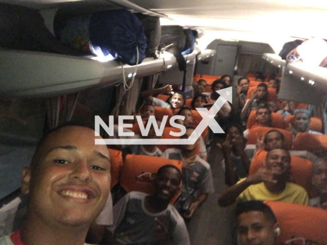 Picture shows the members of the Esporte Clube Vila Maria Helena on the bus before the  accident. A bus transporting a football team fell a from a 10 metres high bridge and   left 4 dead and 29 injured on BR-116, in Alem Paraiba, Brazil,   this Monday, Jan. 30, 2023.
Note: Private photo.  (Newsflash)